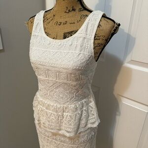 White Lace Peplum Style Dress
